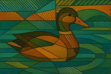 Mallard geometric painting. by Gallery Hoppenbrouwers