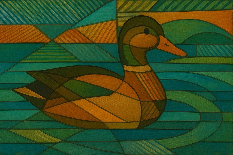 Mallard geometric painting. by Gallery Hoppenbrouwers