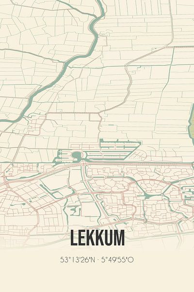 Carte ancienne de Lekkum (Fryslan) par Affiches de lieux