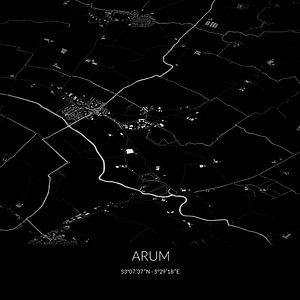 Zwart-witte landkaart van Arum, Fryslan. van Rezona