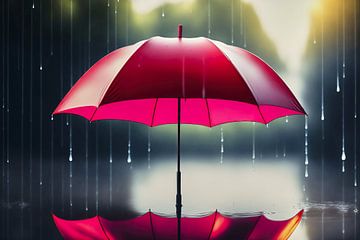 Rode paraplu reflectie van Frank Heinz