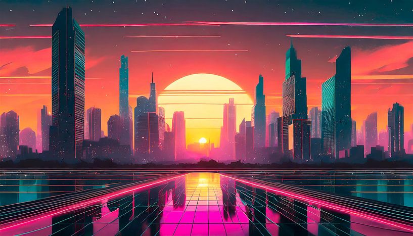 Retro Sonnenuntergang mit Stadt von Mustafa Kurnaz