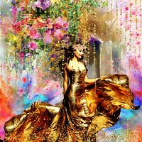 "Golden Elegance in Floral Splendour"