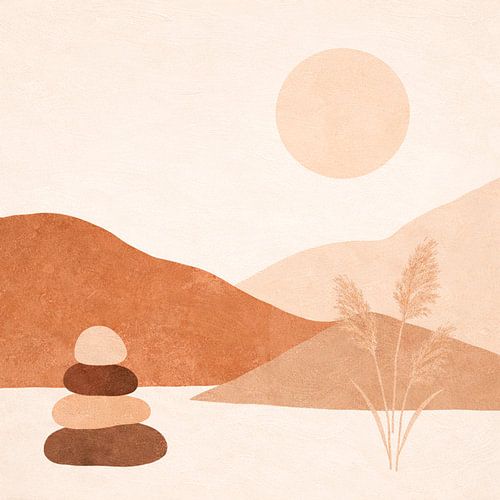Minimal Desert Balance een Abstract Boho Landschap Kunst
