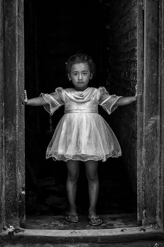 Nepali girl dressed as ballet dancer in tutu in Kathmandu Nepal