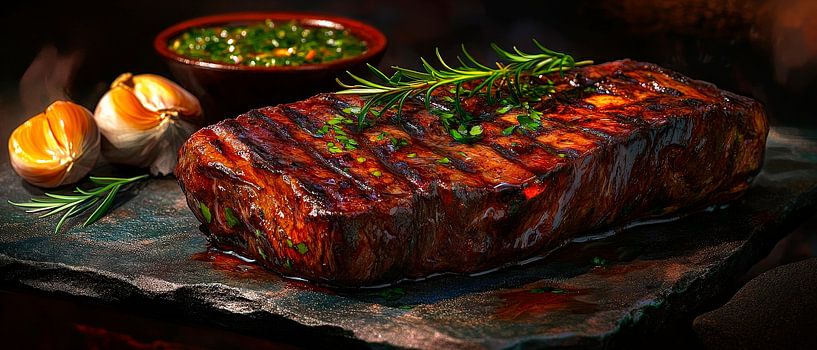 Saftiges Steak mit Kräutersauce und Eiern von Poster Art Shop