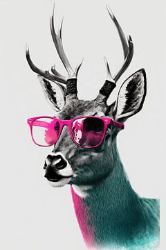 Cooler Hirsch mit rosa Sonnenbrille von Felix Brönnimann