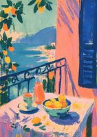 Matisse inspired balcony sea lemons gouache