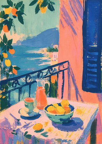 Matisse inspired balcony sea lemons gouache by Niklas Maximilian