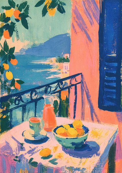 Matisse inspiriert Balkon Meer Zitronen Gouache von Niklas Maximilian