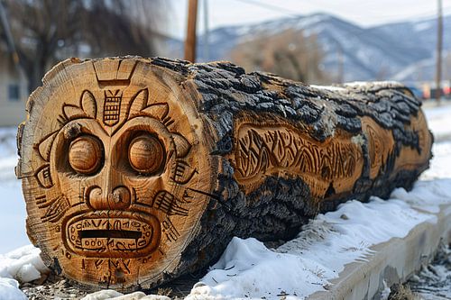 Tronc d'arbre en bois avec visage