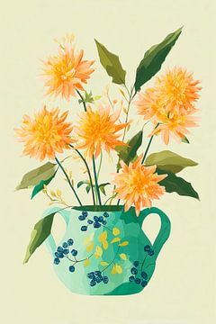 Dahlien in grüner Keramik Nr. 2 von Studio BB