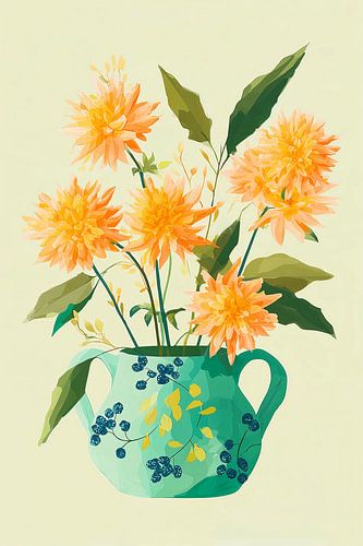 Dahlias in groen Keramiek no.2