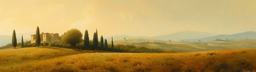 Pittoresk Toscaans ochtendlicht van fernlichtsicht