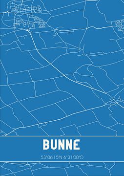 Blauwdruk | Landkaart | Bunne (Drenthe) van MijnStadsPoster