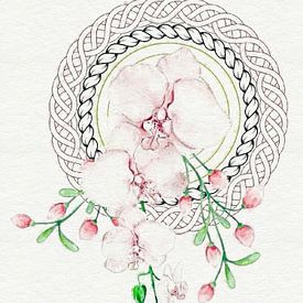 Geflochtenes Mandala mit Orchideen in Aquarell von Atelier Monadikós