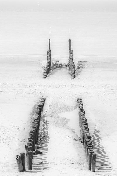 Rangée de poteaux sur la plage de Flessingue par Art by Jeronimo