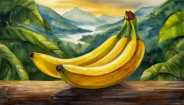 Bananes sur une table en bois, design artistique sur Animaflora PicsStock