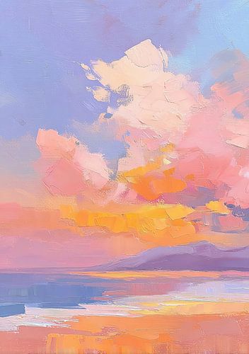 A pastel-coloured sunset by the sea