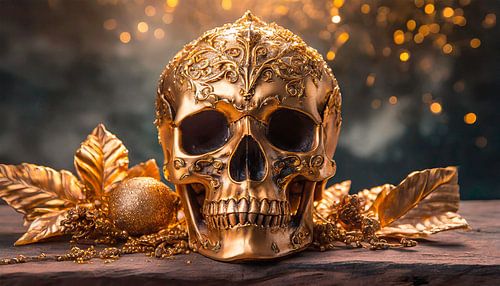 Tête de mort dorée avec art