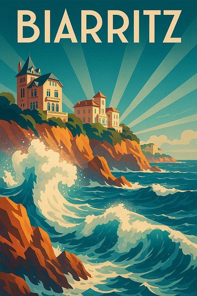 Affiche de voyage Art déco de la côte de Biarritz par Travel Shop