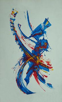 Abstract schilderij in blauw, rood en geel van Joriali Abstract