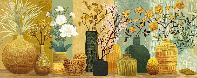 Elegante Vasen mit bunten Blumen von Blickfänger Gemälde