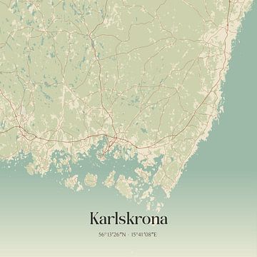 Vintage landkaart van Karlskrona, Sweden. van MijnStadsPoster