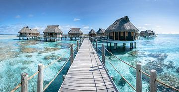 Boven water bungalows in Frans Polynesië van Nick de Jonge - Skeyes