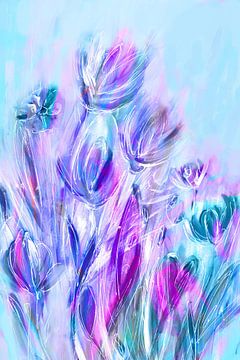 Power Bloemen Roze Blauw Turquoise van Claudia Gründler