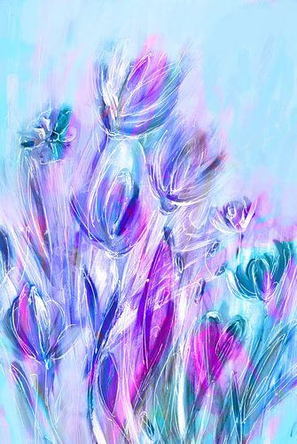 Power Bloemen Roze Blauw Turquoise