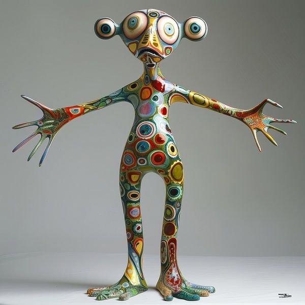kleurig whimsical poppetje van Gelissen Artworks op canvas, behang en meer