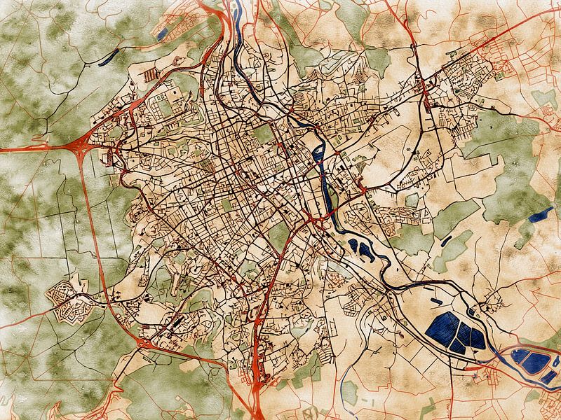 Map of Nancy with the style 'Serene Summer' by Maporia