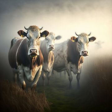 Kühe im Nebel von Carla van Zomeren