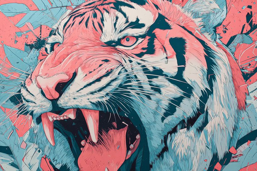 Tijger in Neonwoede Explosieve Kracht in Kleur van Eva Lee