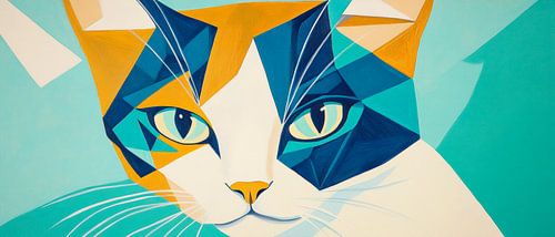 Katzengeheimnisse in Farbenpracht  Feline Eleganz im geometrisc