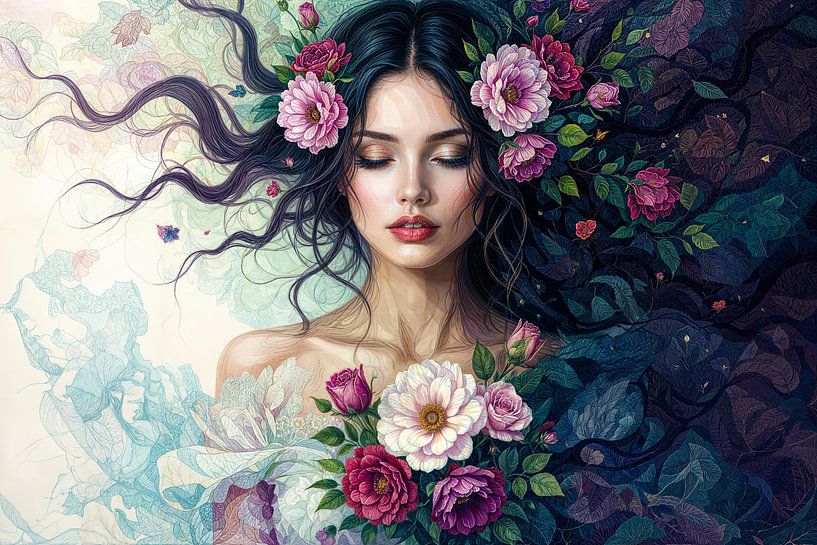 femme avec des fleurs spirituel par Egon Zitter