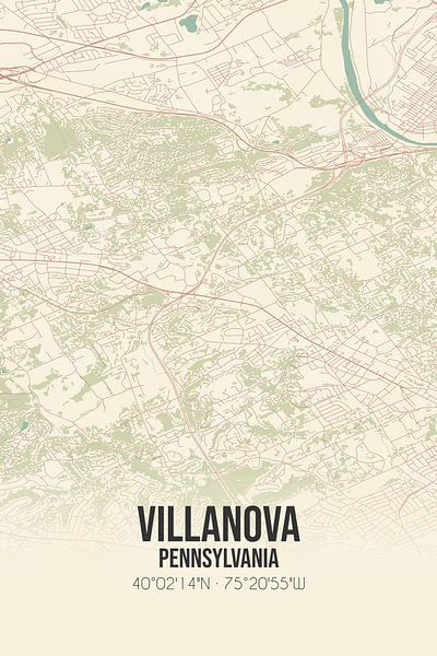 Carte ancienne de Villanova (Pennsylvanie), USA. par Affiches de lieux