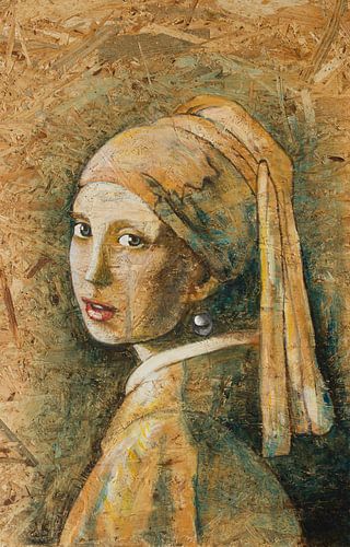 Fille à l'oreille de perle sur panneau OSB.