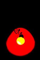 Ampoule jaune en rouge et noir. Couleurs néon