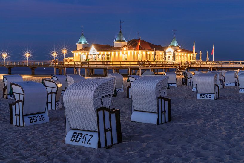 Pier on the beach of Ahlbeck at blue hour by Markus Lange