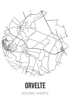Orvelte (Drenthe) | Landkaart | Zwart-wit van MijnStadsPoster