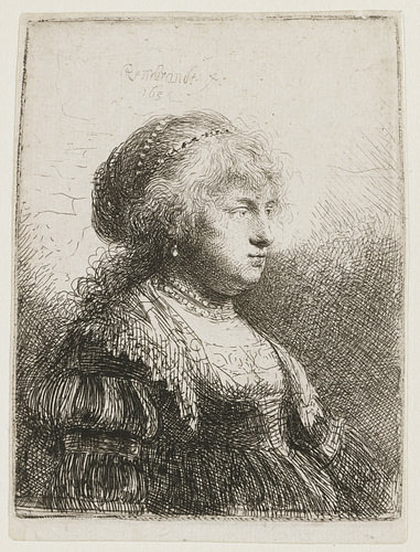 Saskia met parels in het haar, Rembrandt van Rijn