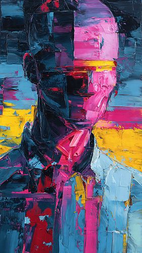 Distorted Orbiting Mind Figure Abstract Surreal Portrait with Floating Objects and Psychological Energy Field