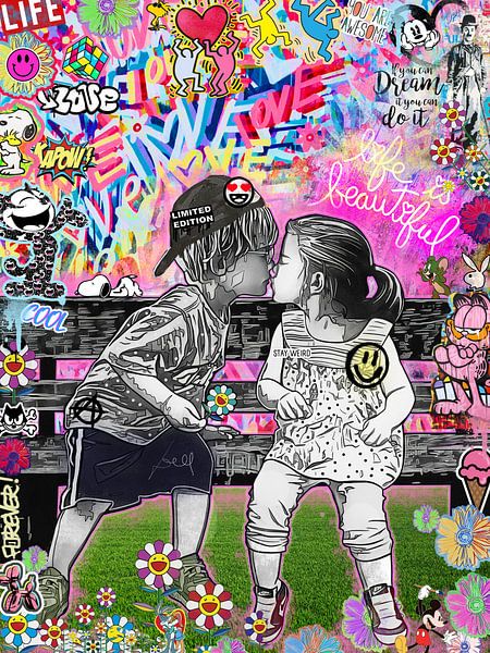 Kissing Kids POP poster, canvas, by heroesberlin art ART Julie_Moon_POP_ART and more wallpaper art on wall art graffiti street by