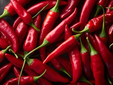 Bright red chillies in a dynamic composition