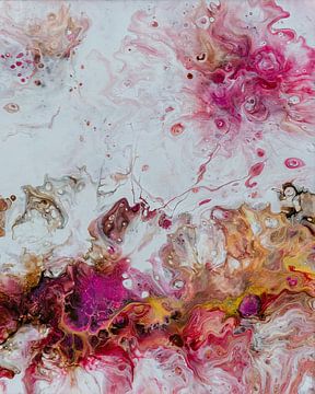 Jubelend en zwierig-Abstract impressionistisch schilderij in rose-acrylverf op canvas