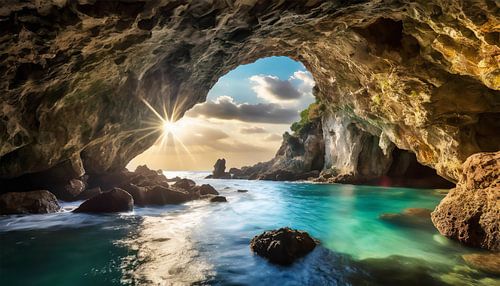 Grot met zonnestralen