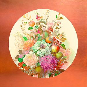 Aquarell eines viktorianischen Blumenstraußes - rund - Kupfer-1