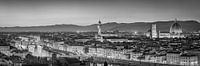 Panorama of the city of Florence in Italy in the evening.  Black and white.